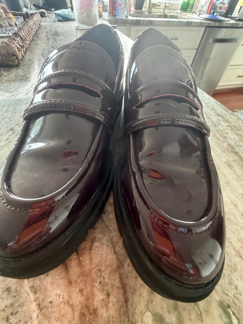 Jenn Ardor Burgundy Patent Penny Loafers Lug Sole Preppy Academia Coquette 8.5